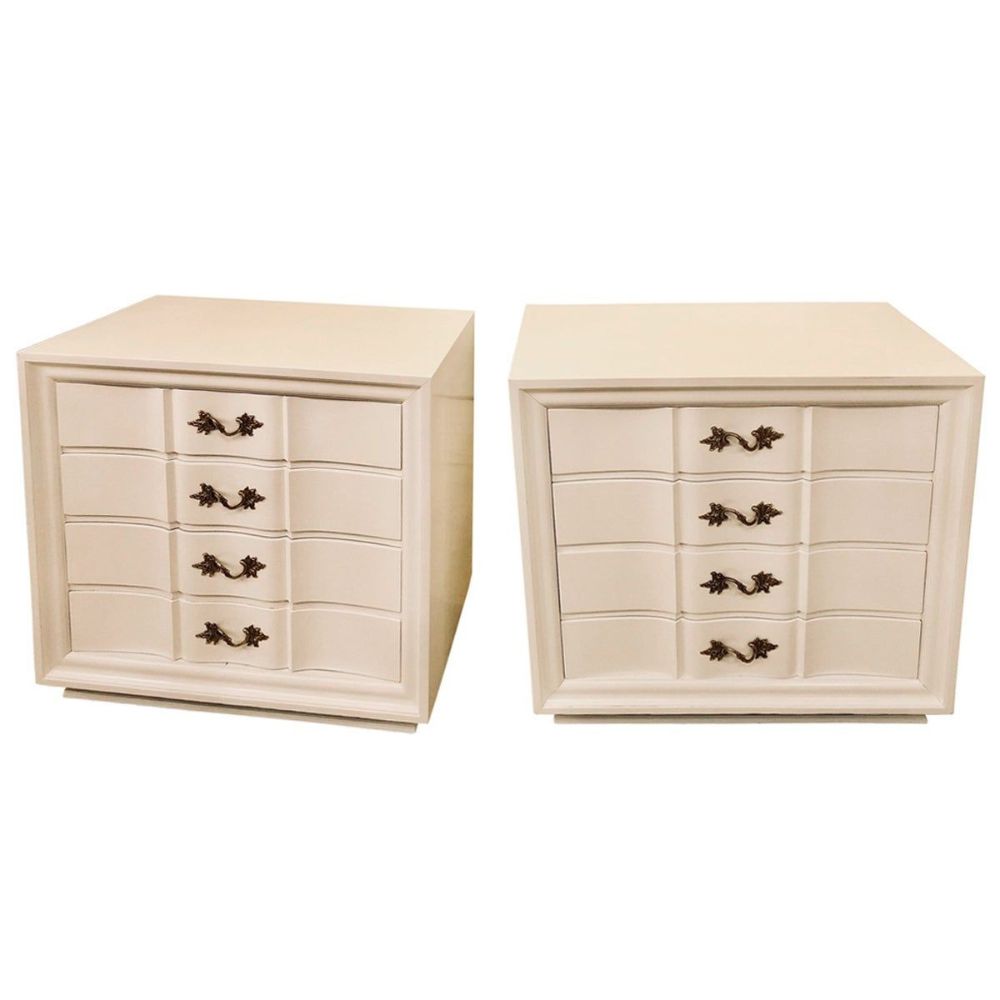 Pair of Hollywood Regency Style White Lacquered Dressers or Commode Chest