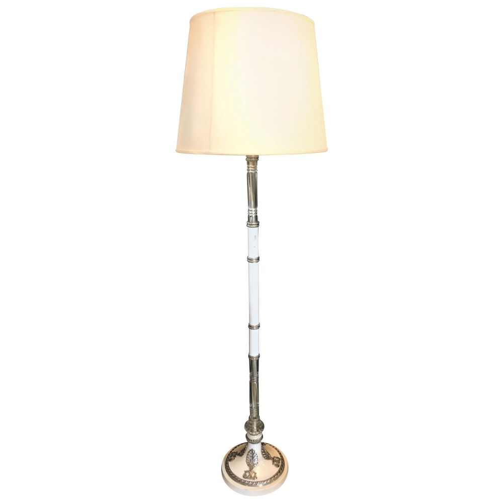 Hollywood Regency Style White Marble Glass and Silver Plate Floor Standing Lamp
