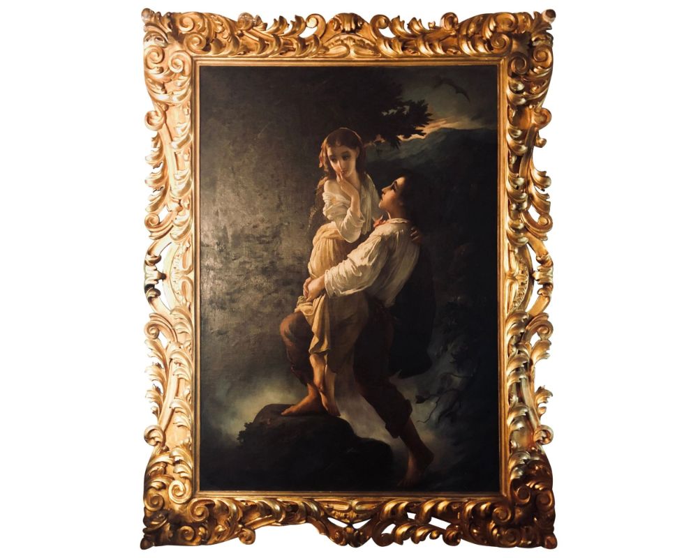 Monumental Oil on Canvas the Old Masters Style of a Maiden to Be Deflowered