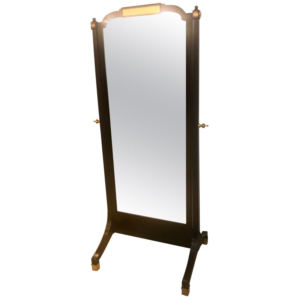 Jansen Fashioned Chavel Ebonized Floor Chevel Mirror with Bronze Mounts