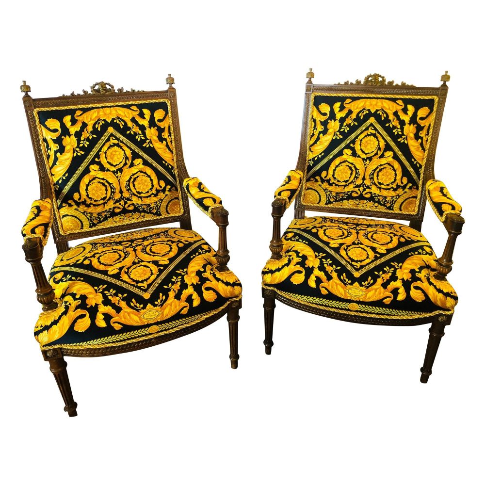 Pair of 19th-20th Century Louis XVI Style Carved Armchairs