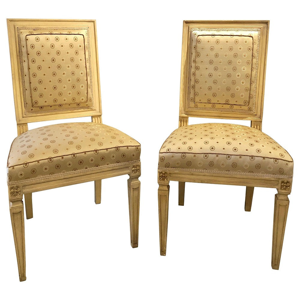 Set of Five Jansen Style Paint Decorated & Gilt Louis XVI Style Dining Chairs