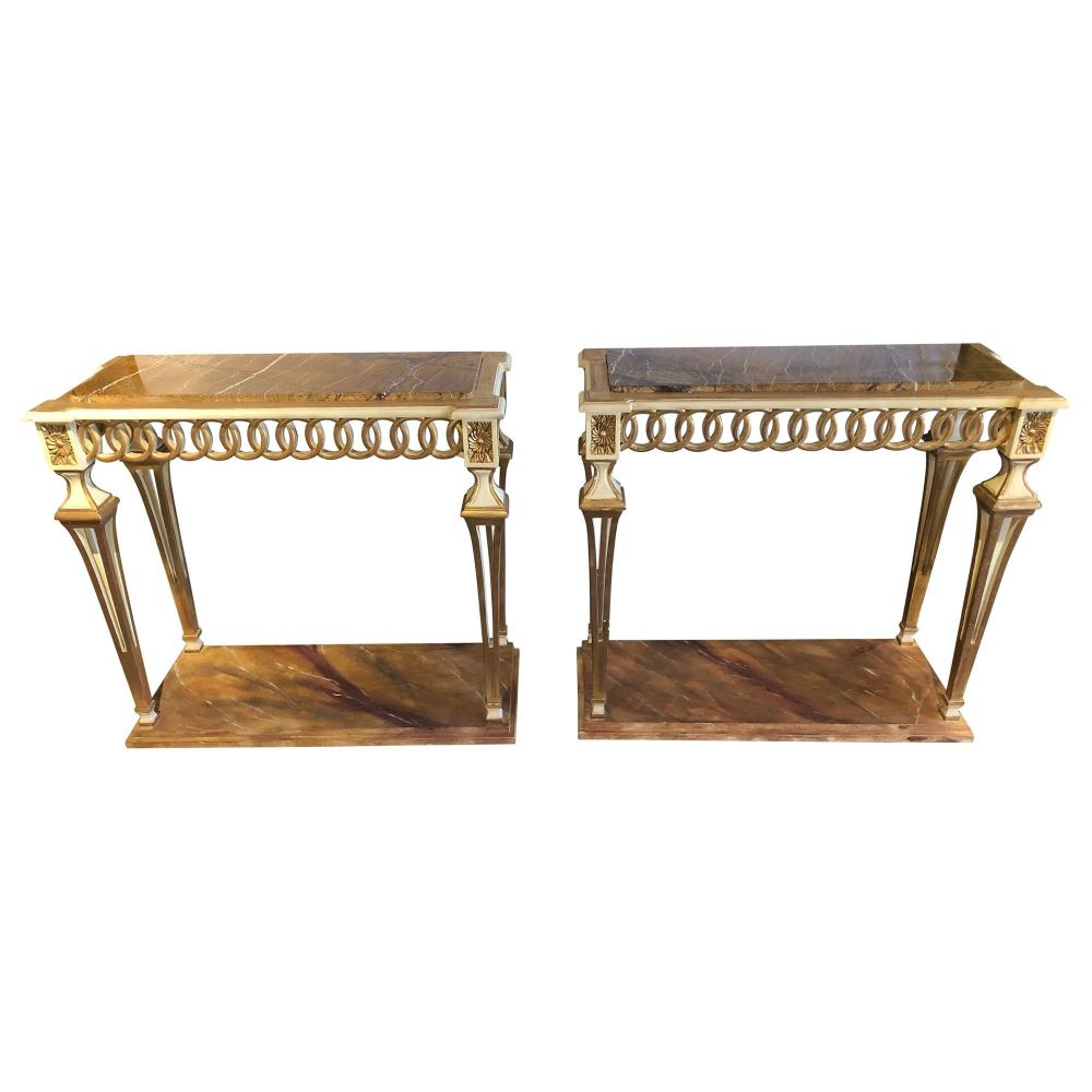 Parcel Paint and Gilt Decorated Pair of Swedish Serving or Console Tables