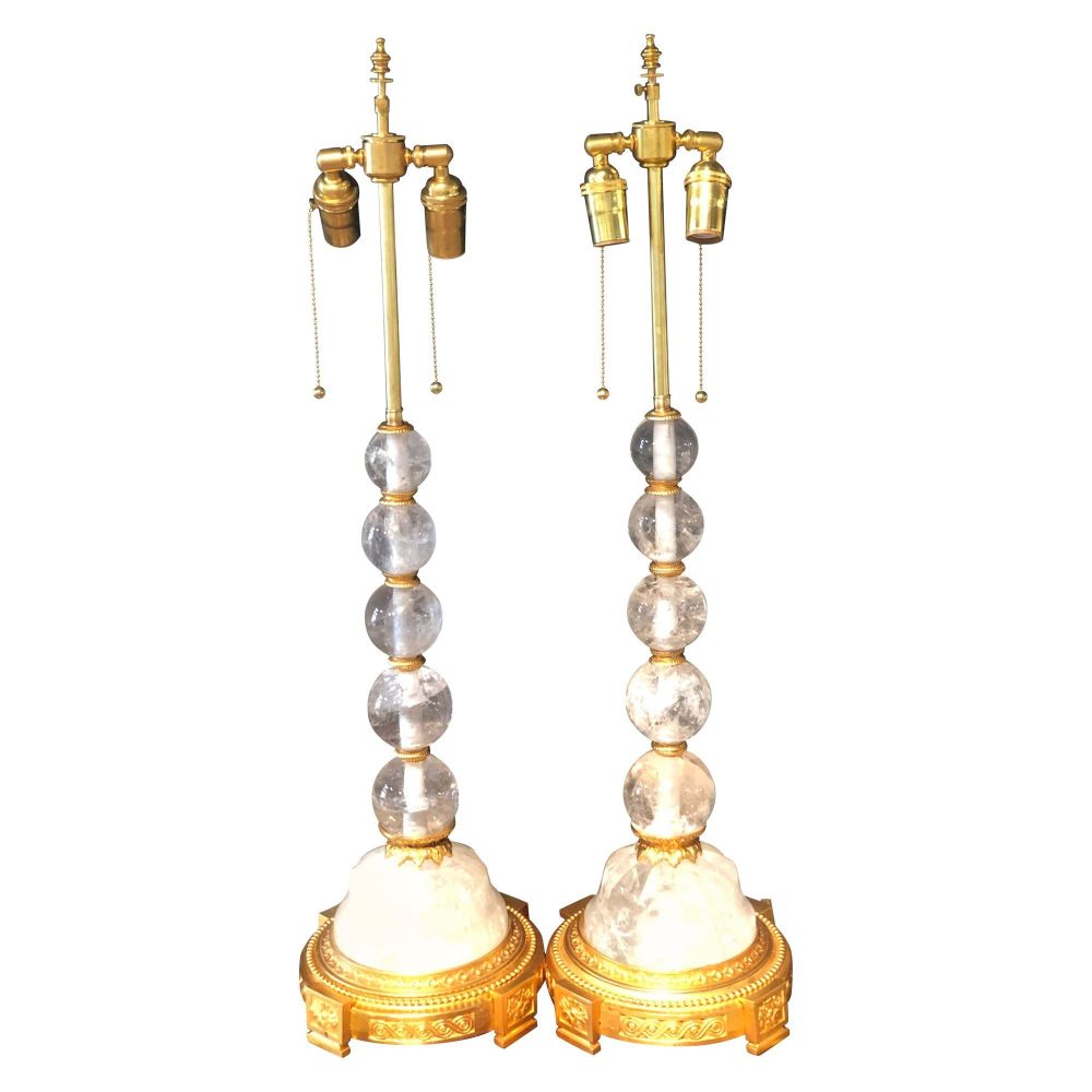 Pair of Rock Crystal Hollywood Regency or Art Deco Style Table Lamps