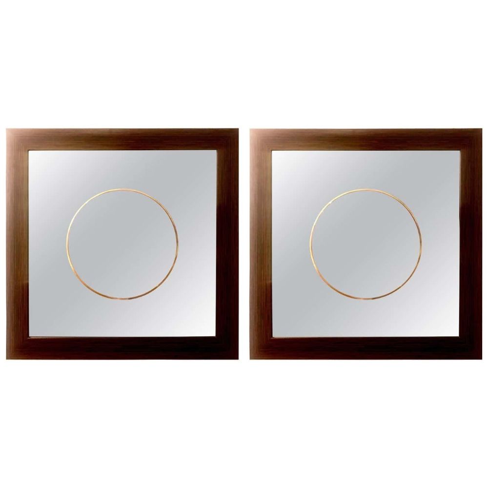 Pair of Square Maccasar Faux Art Deco Style Wall / Console Mirror