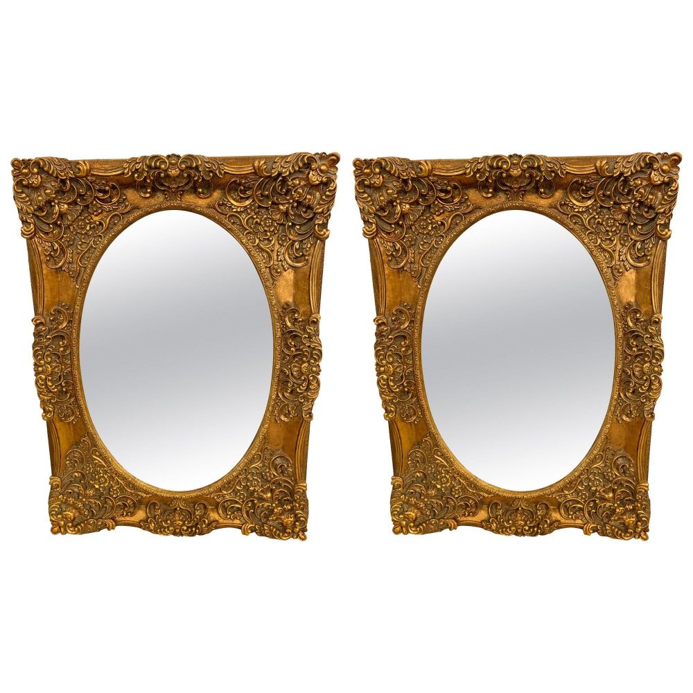 Pair of French Style Wall, Console or Pier Mirrors. Gilt Gesso and Wooden.