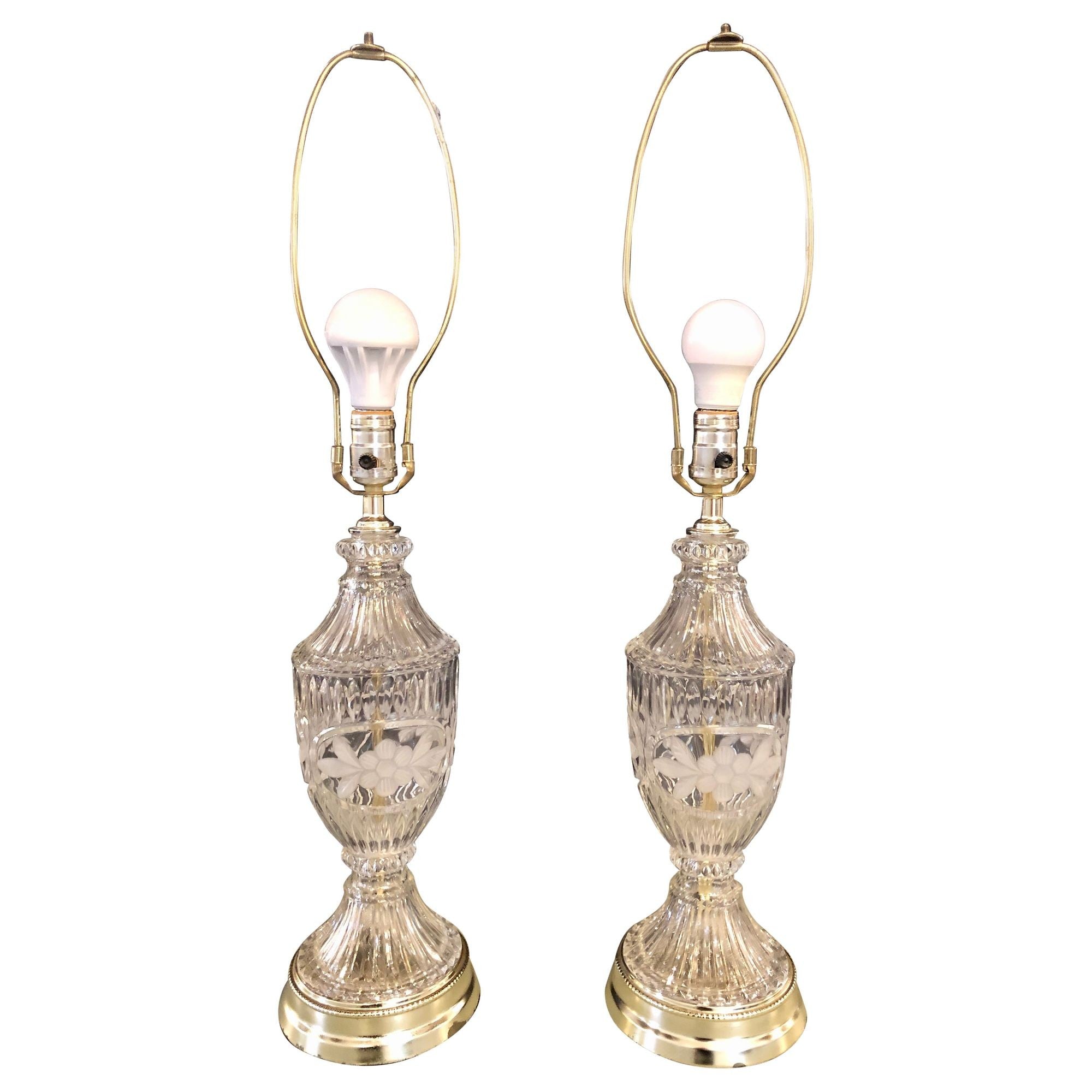 Pair of Cut Glass Lamps Having an Urn Form