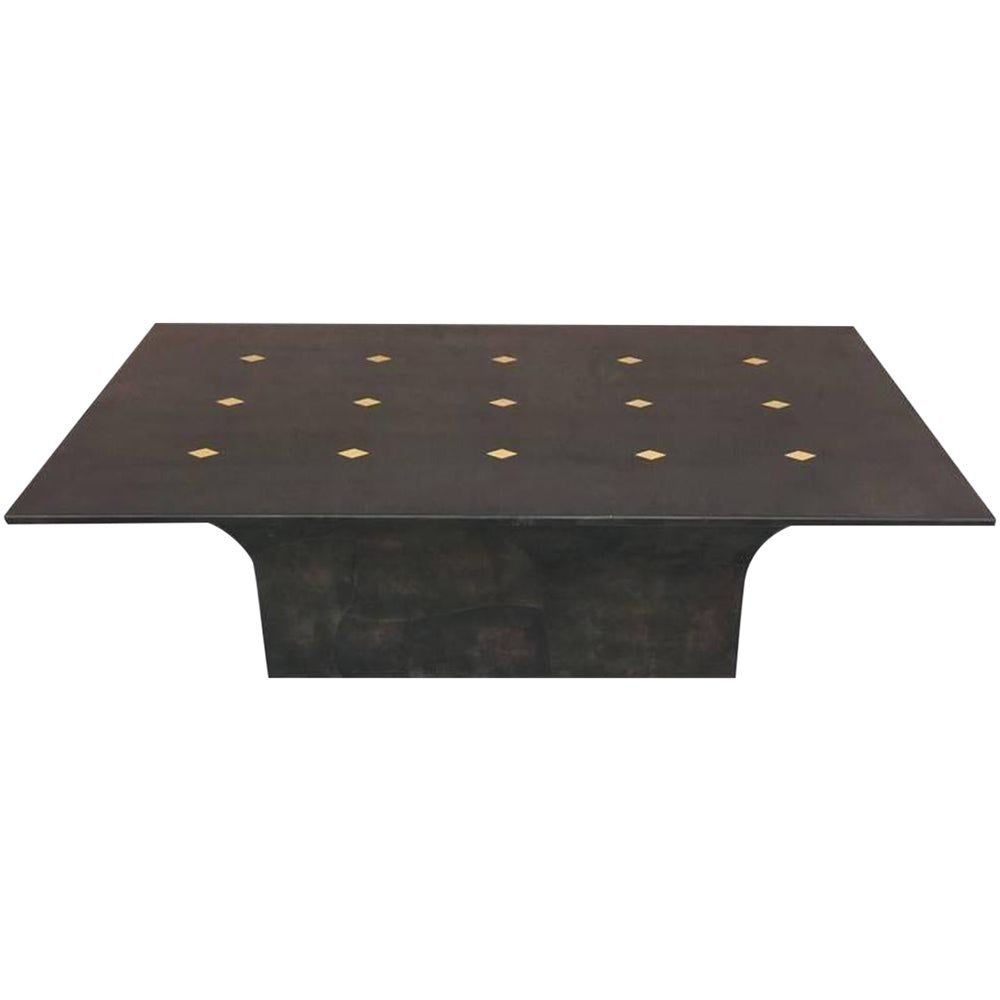 Jimeco Parchment Dining Conference Table Goat Skin Brass Inlaid Enrique Garcel