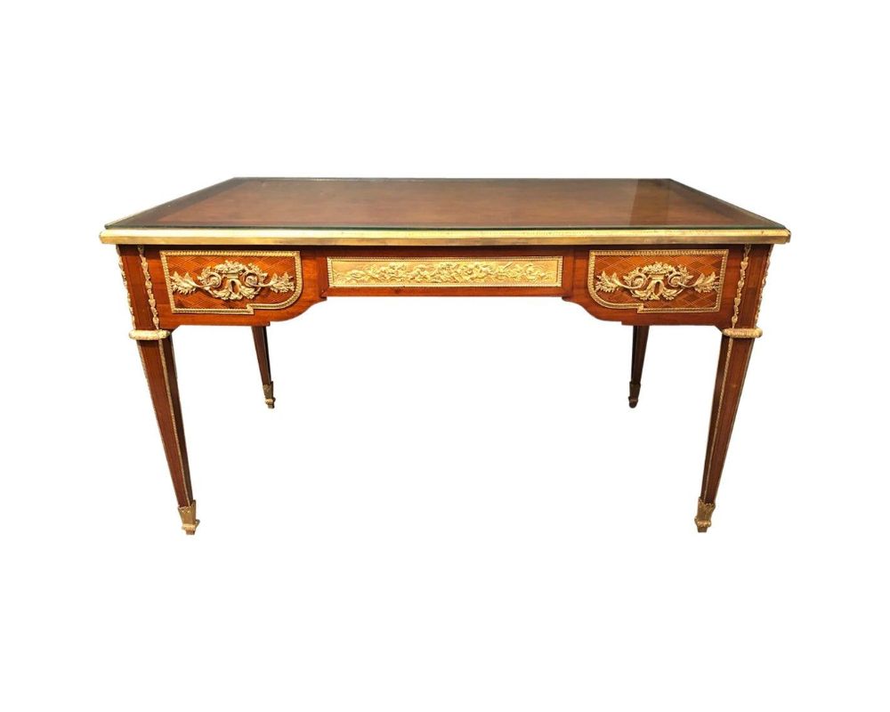 Louis XVI Style 19th-20th Century Bronze Mounted Desk Manner Linke