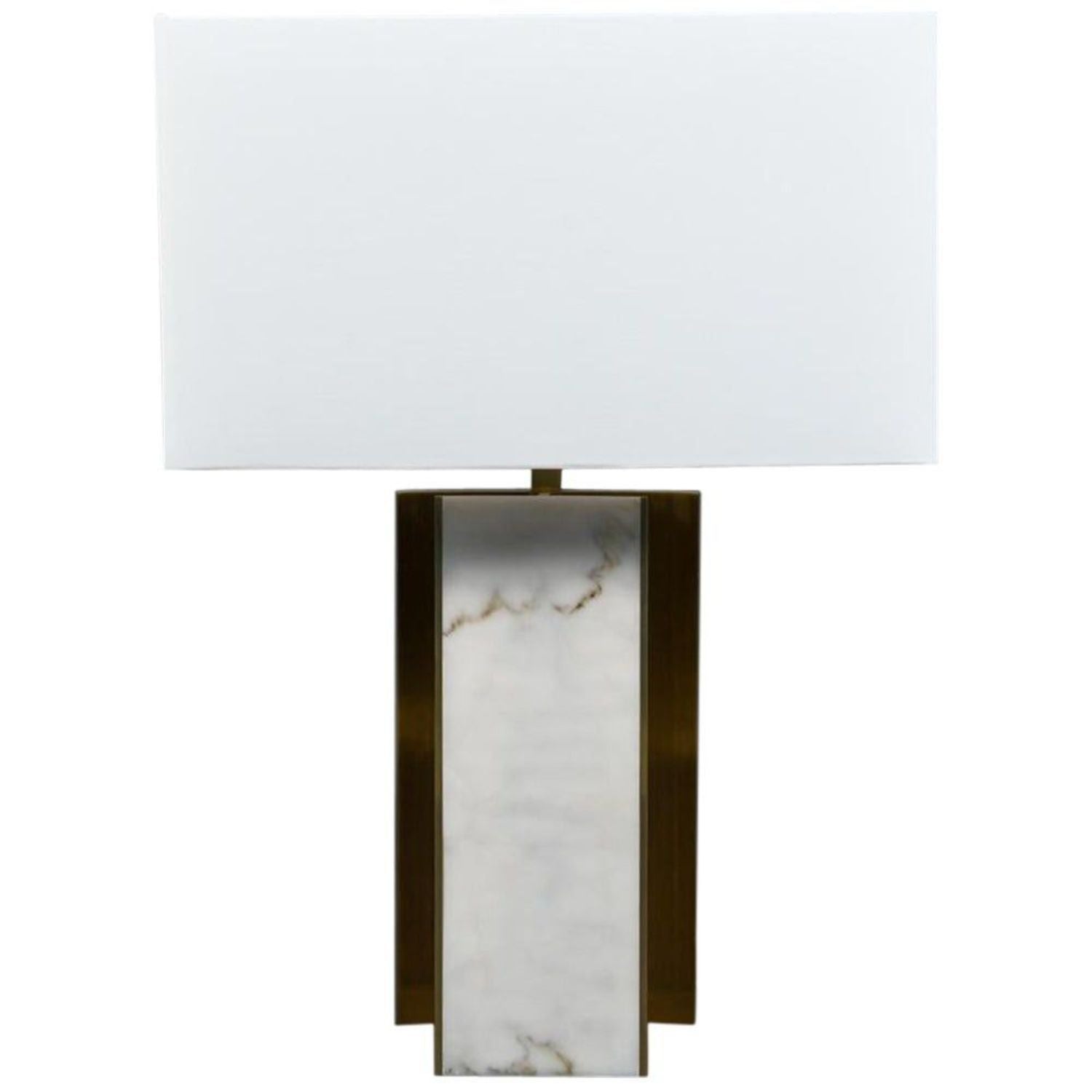 Lorin Marsh Design Table Lamp Patinated Brass and Faux Alabaster Linen Shade
