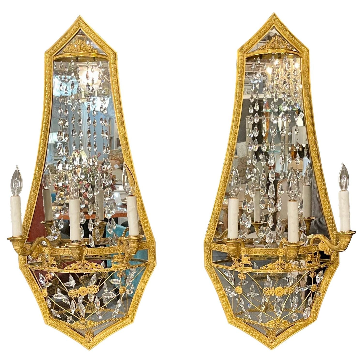 Pair of Maison Baguès Mirrored Wall Lights, Sconces or Girandoles