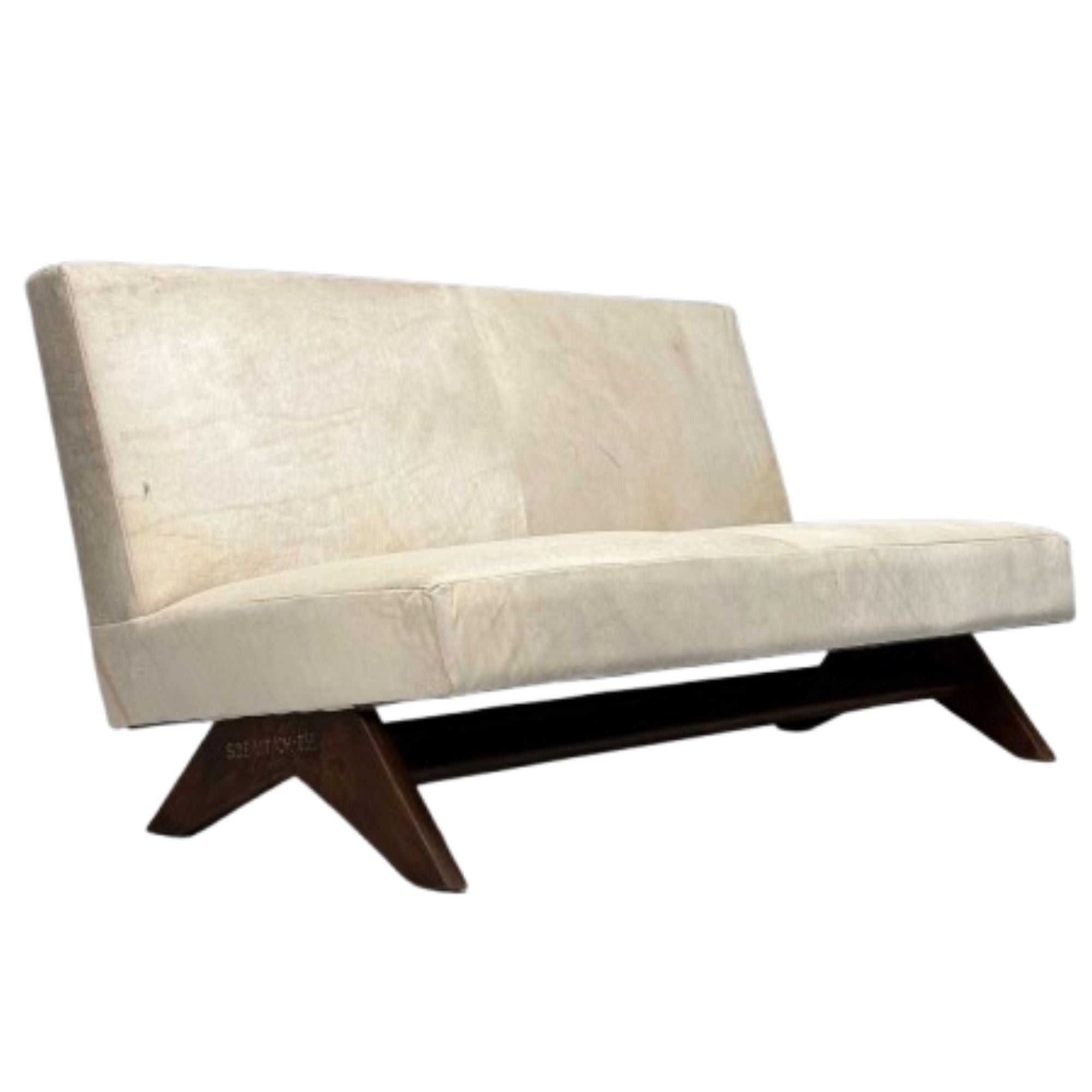 Pierre Jeanneret, French Mid-Century Modern, Fireside Sofa, Teak, White Cowhide