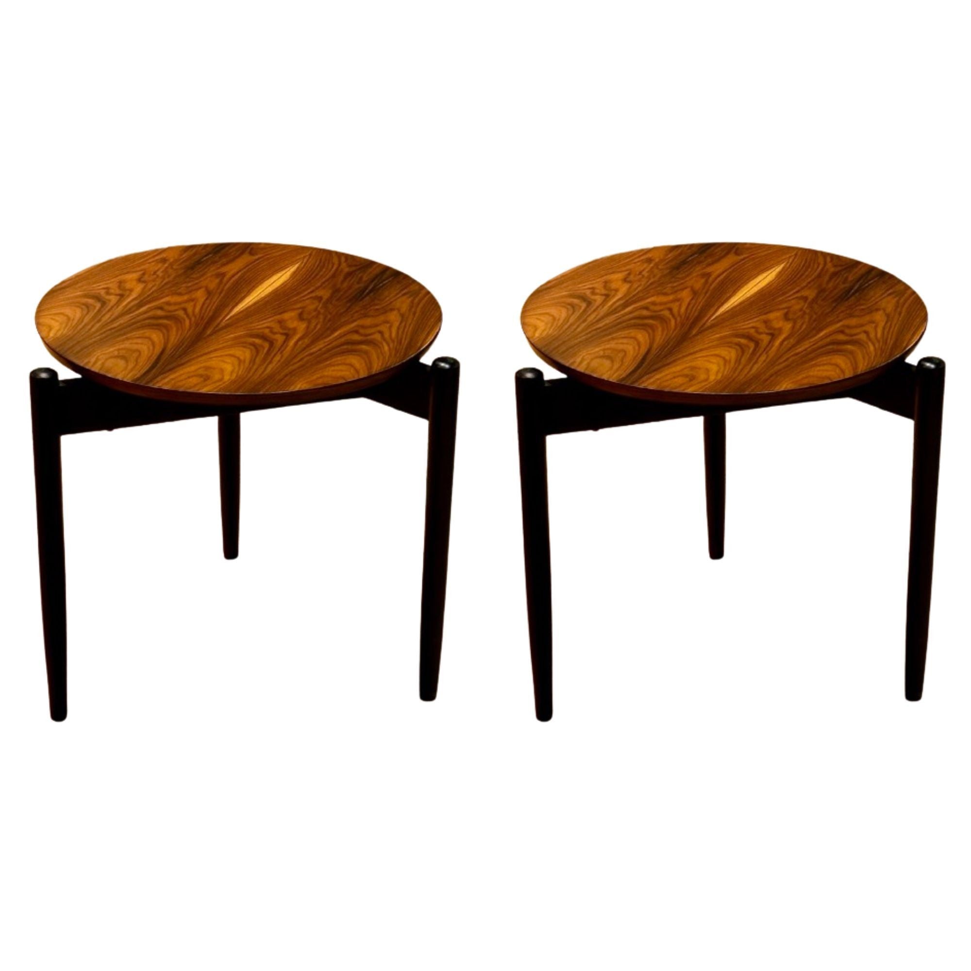 American Mid-Century Modern, Tripod Side Tables, Rosewood Veneer, Painted Wood