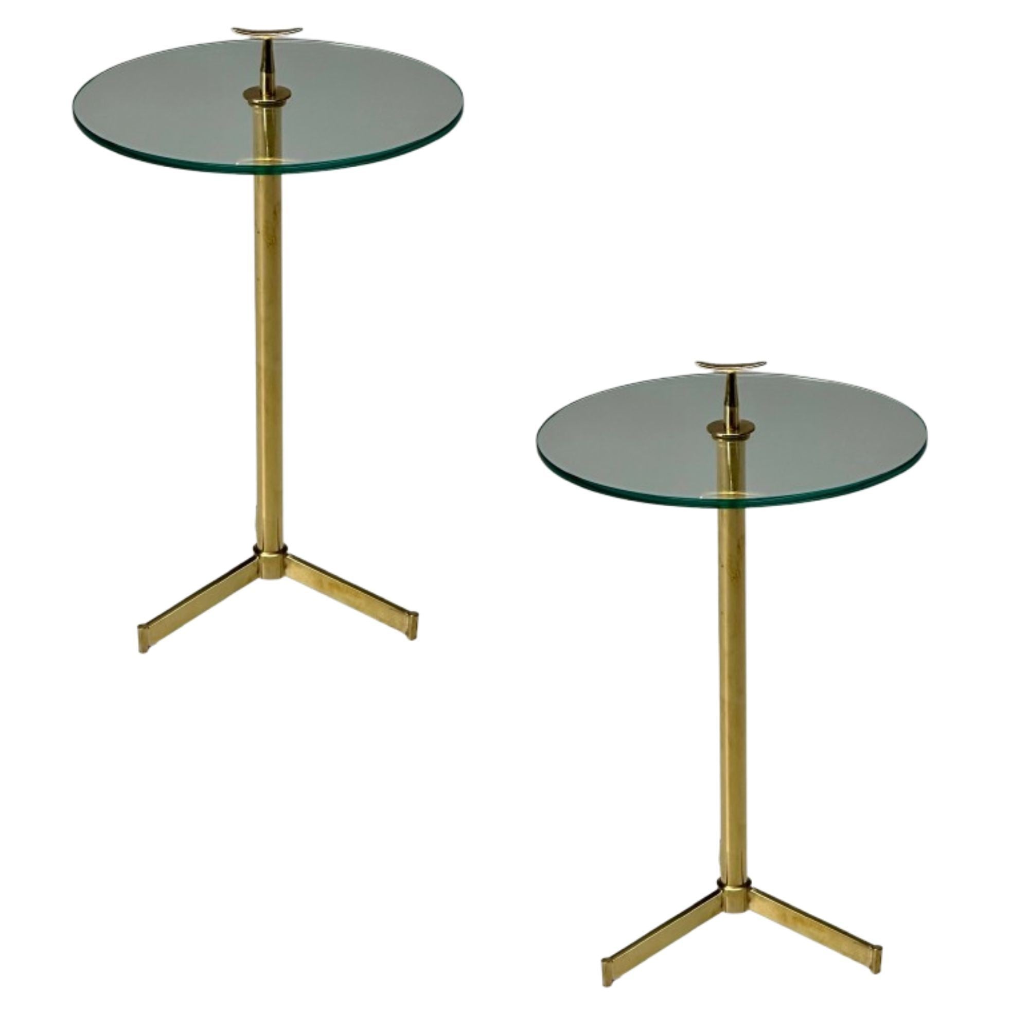 Italian Mid-Century Modern Style, Brass, Glass, Martini Side Tables, 21st C.