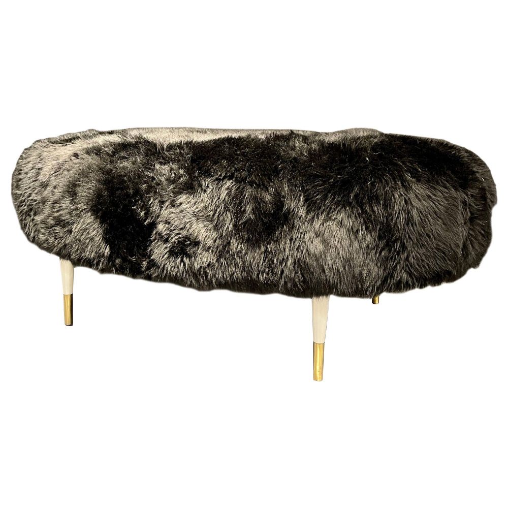 Mid-Century Modern Ottoman Having Bradley Hughes Sheepskin Upholstery