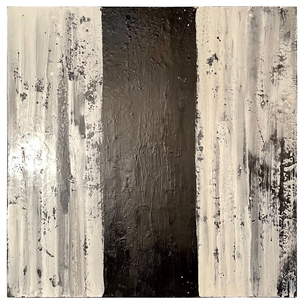 Lynn Basa Encaustic Black and White Stripe Panel "Three Ways of Looking Black"