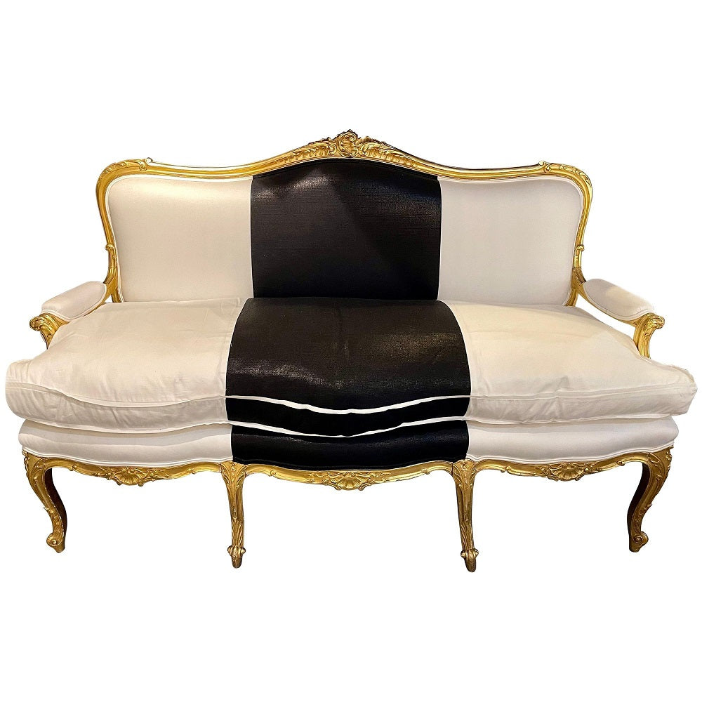 Water Gilt French Settee, Sofa or Loveseat, One of a Compatible Pair, 1930s