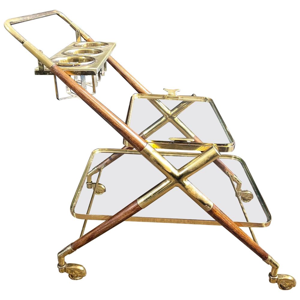 Mid-Century Modern Bar Cart, Teak and Brass