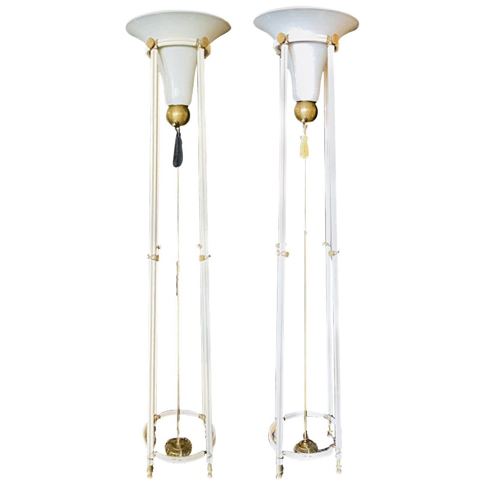 French Modern, Porcelain, Bronze, Monumental Torchiere Floor Lamps, France 1930s