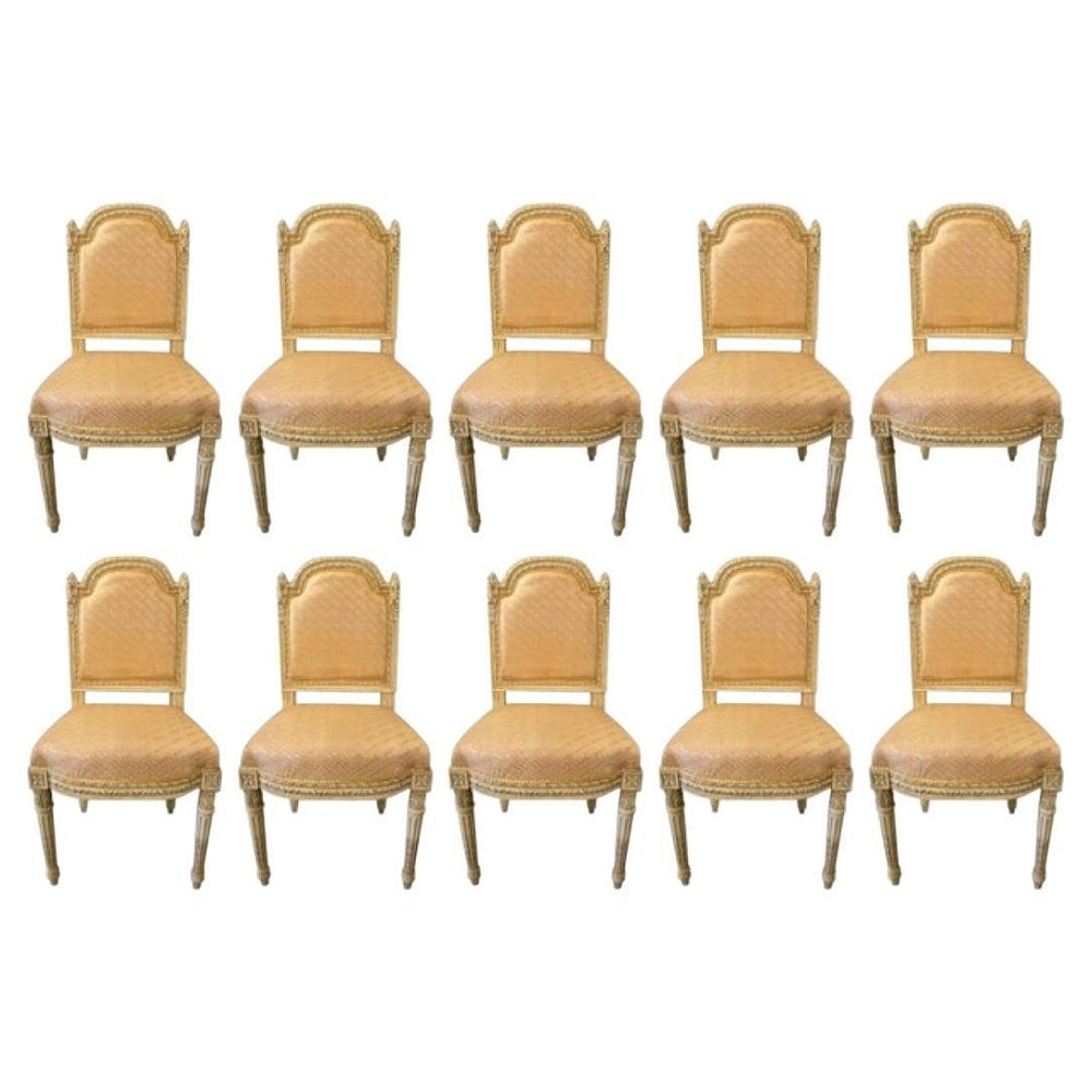 10 Swedish Louis XVI Style Dining / Side Chairs Painted Carved Frames New Fabric