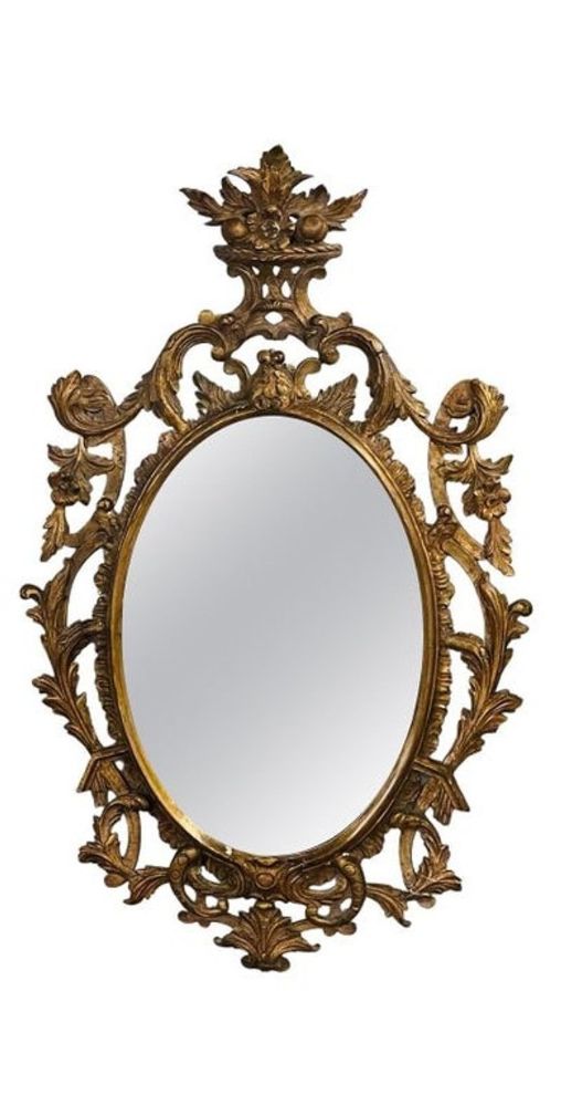 Single Giltwood Italian Floral Motif Mirror, Wall / Console / Pier, Italy, 1960s