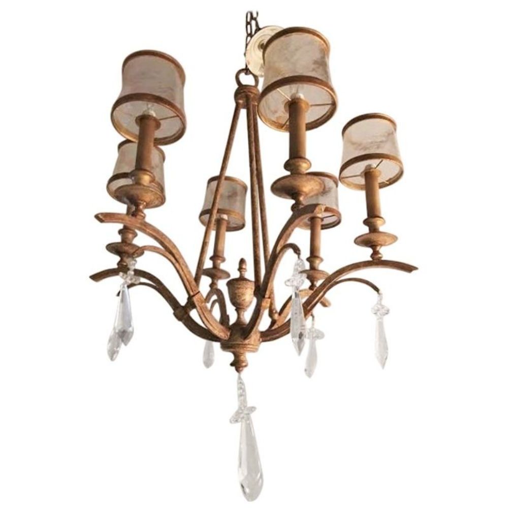 Italian Gilt Metal and Crystal Chandelier with Glass Shades