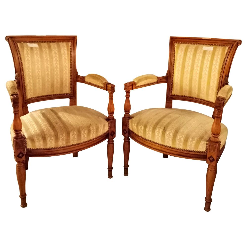 Pair of Louis XVI Style Armchairs Manner of Jansen