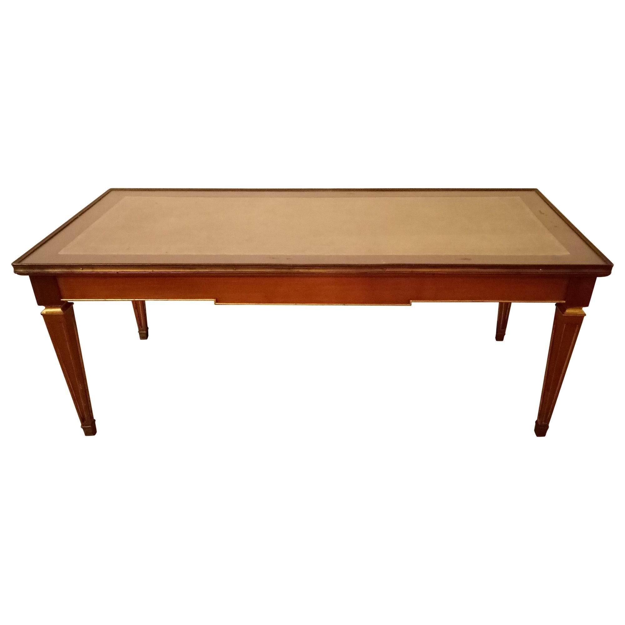Louis XVI Style Maison Jansen Coffee Table, Gilt, Mahogany, Leather Top,