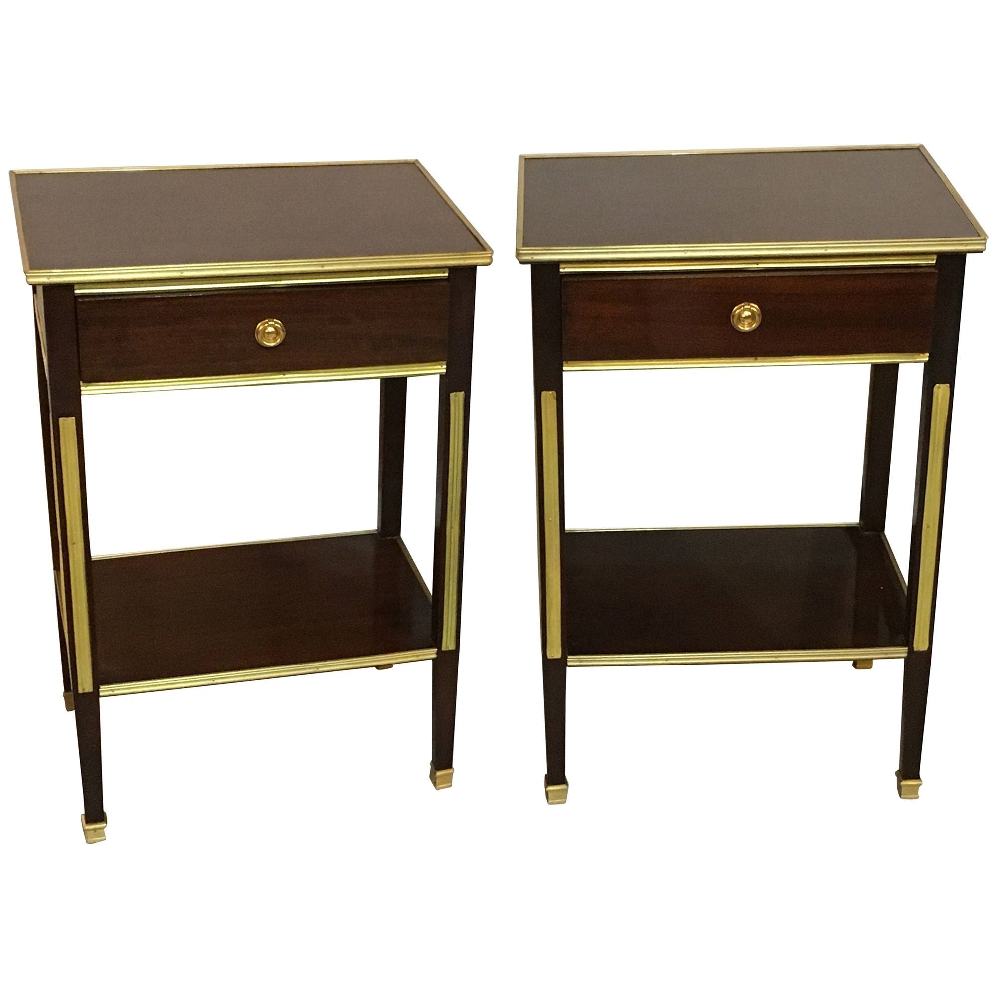 Pair of One Drawer Neoclassical Style Bronze-Mounted Mahogany End / Side Tables