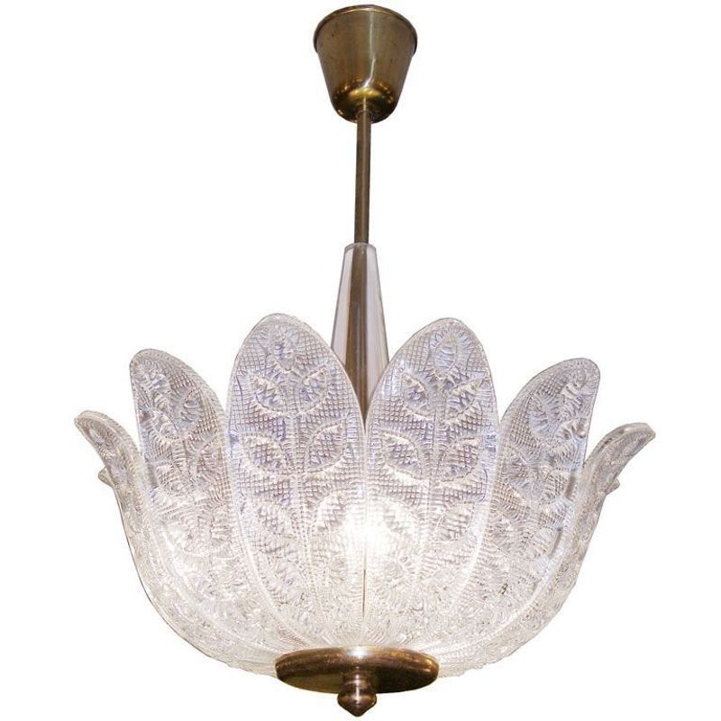 Swedish Mid-Century Modern Glass Flower Petal Chandelier by Carl Fagerlund 1940s