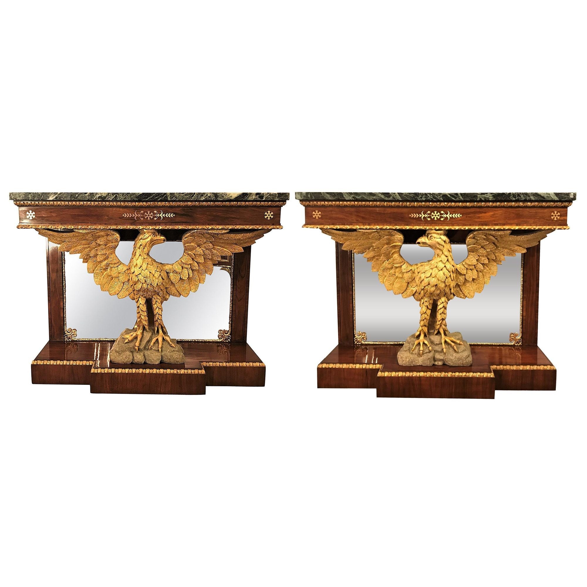 Pair of Monumental Federal Style Console Table with Carved Opposing Eagles