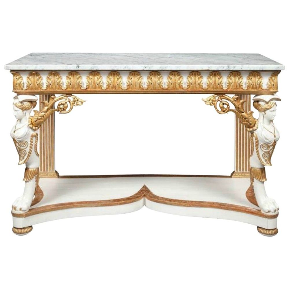 Italian Empire White Painted and Parcel-Gilt Console Table, circa 1825
