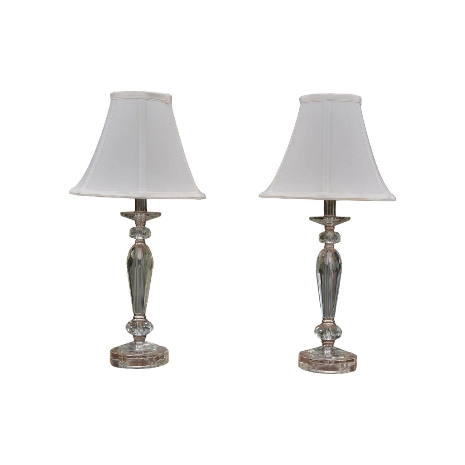 Hollywood Regency Style, Cut Crystal, Fabric, Small Table Lamps, USA, 1970s