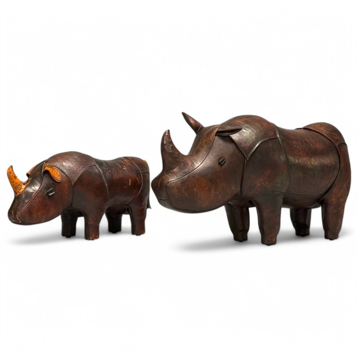 Abercrombie & Fitch, Dimitri Omersa, Distressed Leather, Rhino Footstools, 1950s
