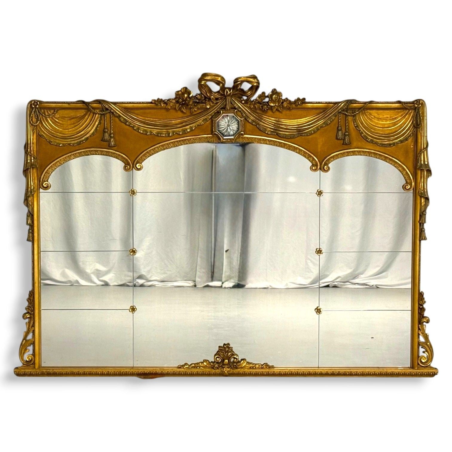 Adam Style, Giltwood, Drapery Motif, Over the Mantle Wall Mirror, Italy, 1920s