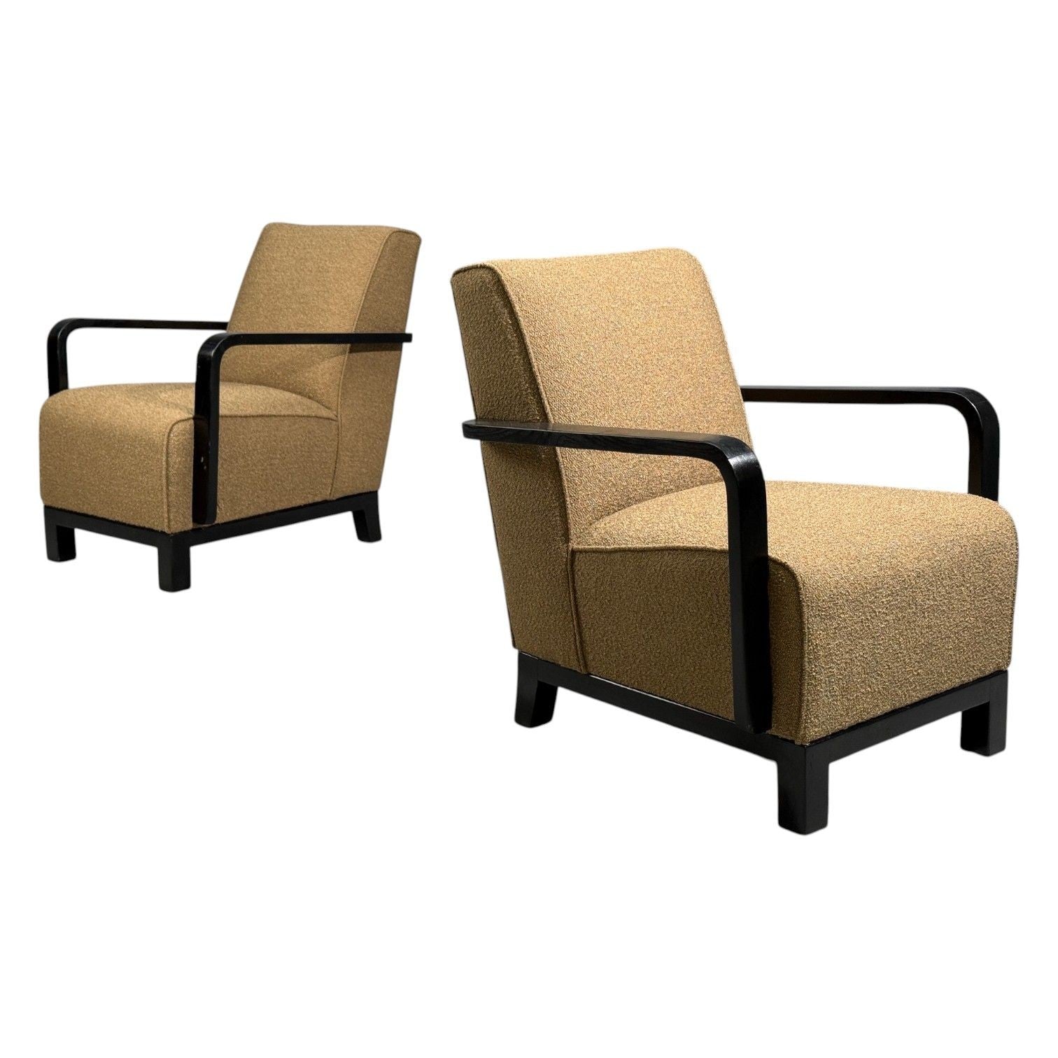 Swedish Art Deco, Lounge Chairs, Ebonized Bentwood, Boucle, Sweden, 1940s