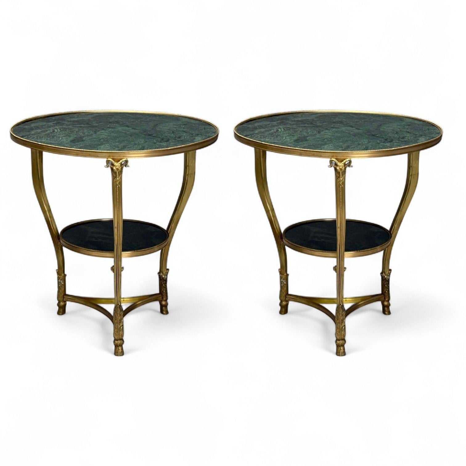 Louis XVI Style, Hollywood Regency, Bronze, Green Marble, Gueridons, 20th c.