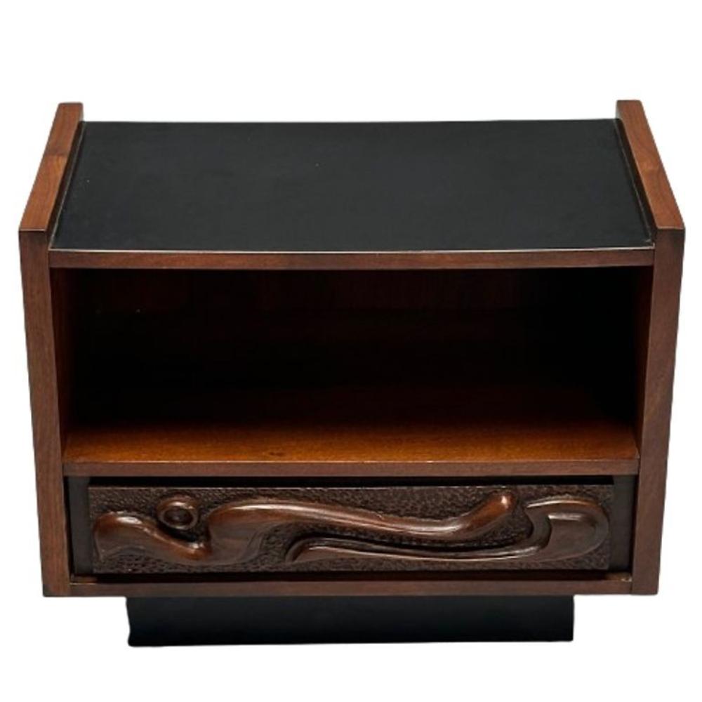 Pulaski, Brutalist Mid-Century Modern, Oceanic Nightstand, Sculpted Walnut, 1960s
