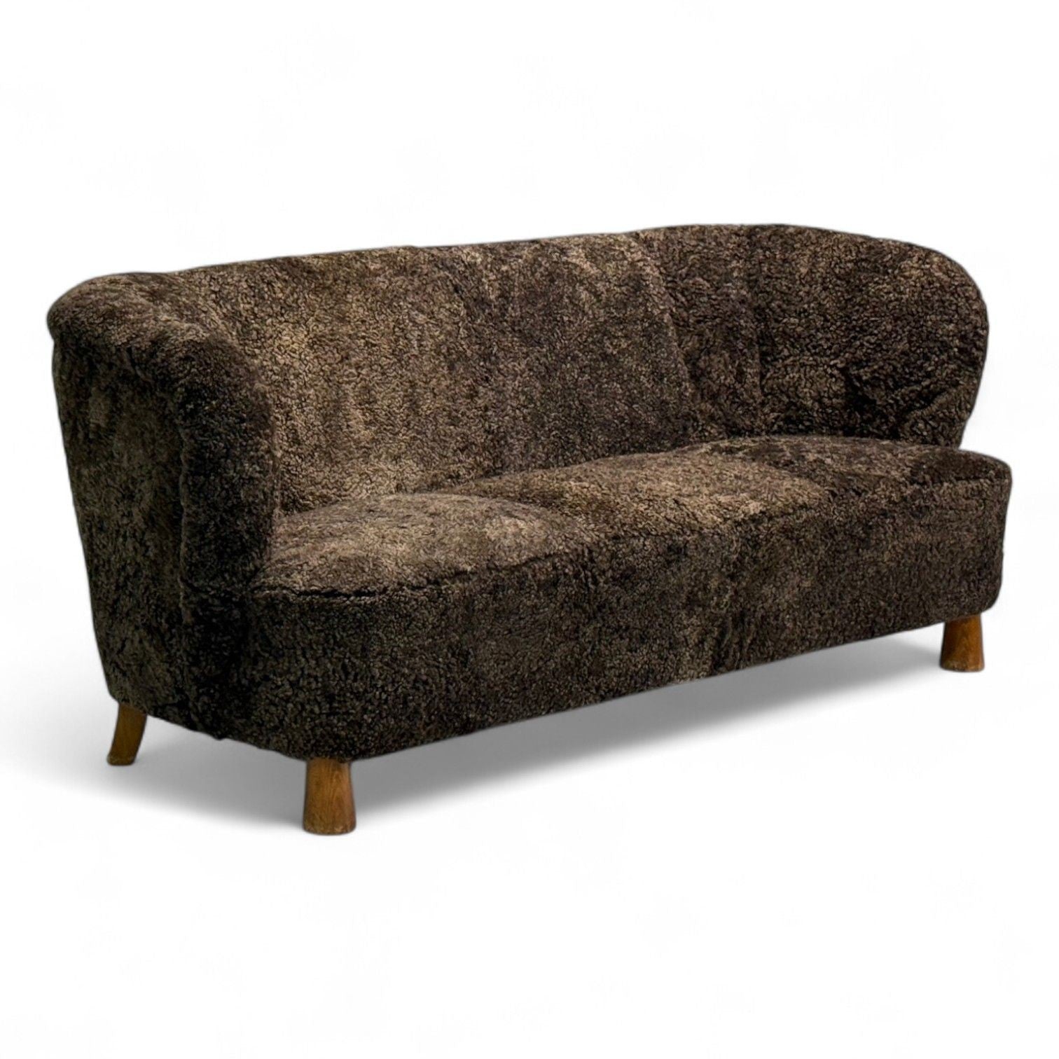 Danish Mid-Century Modern, Beech, Brown Sheepskin, Sofa, Denmark, 1930s