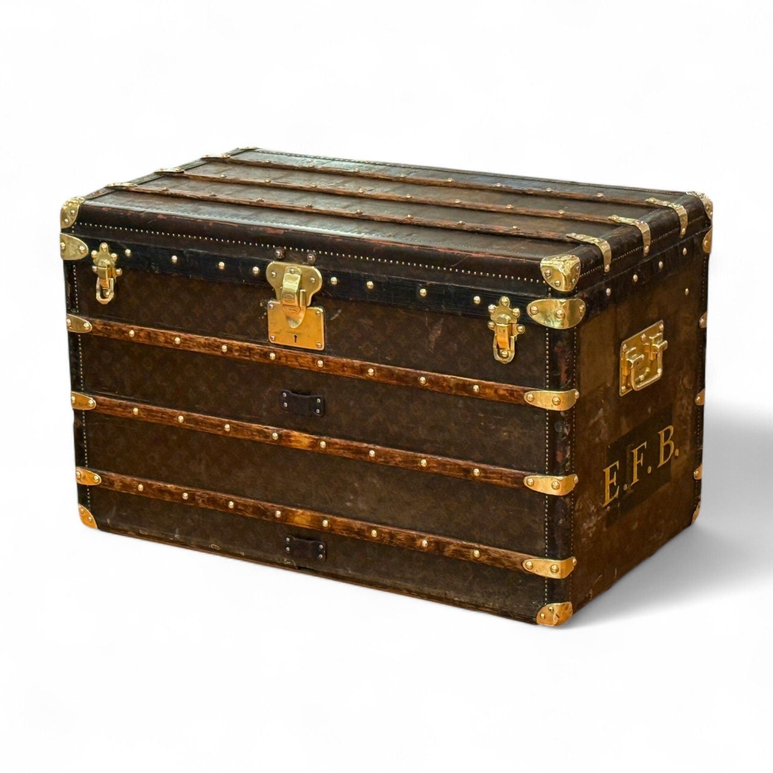 Louis Vuitton, Brown Leather, Monogram Canvas, Vintage Steamer Trunk, France