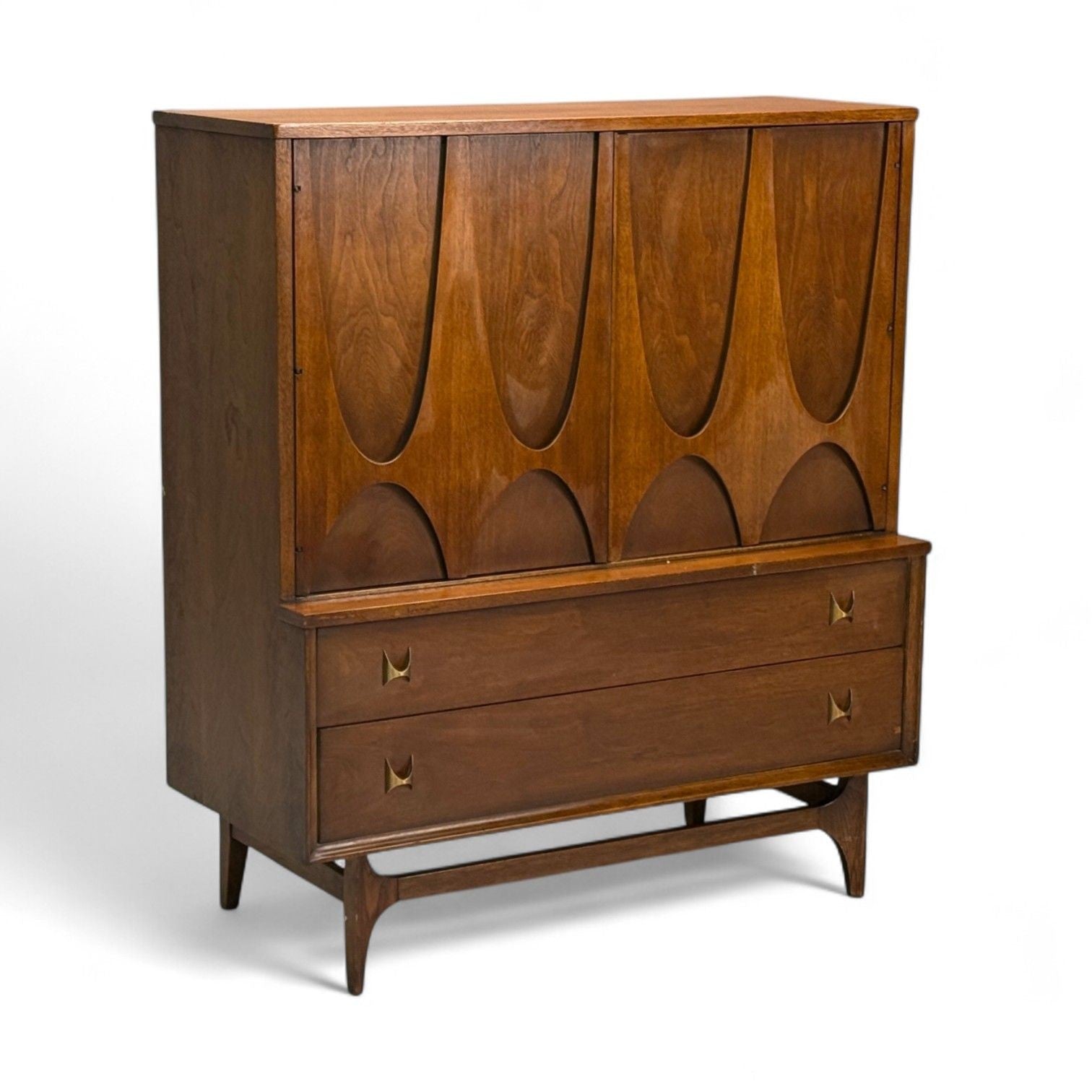 Broyhill Brasilia, Mid-Century Modern, Walnut, Brass, Highboy, USA, 1960s