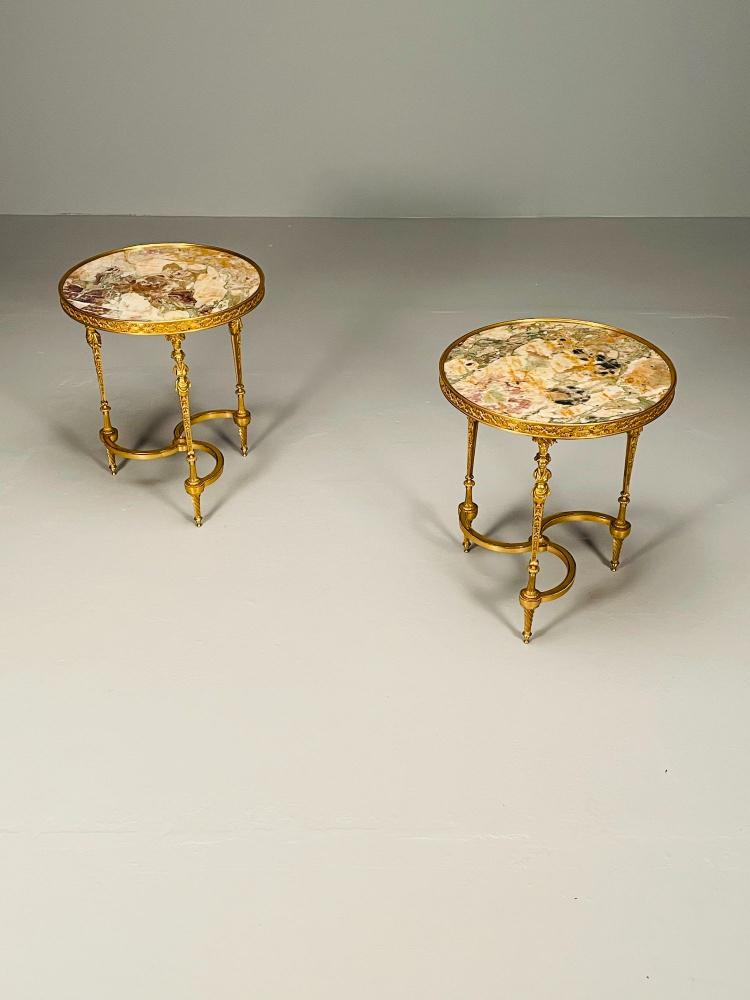 Pair of French Ormolu Marble Gueridons, Circular, 19th Century, Adam Weisweiler