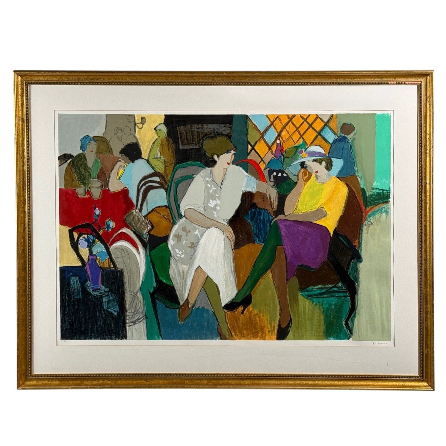 Itzchak Isaac Tarkay, Fauvism, Cafe Scene, Signed and Numbered Serigraph, 20th c.