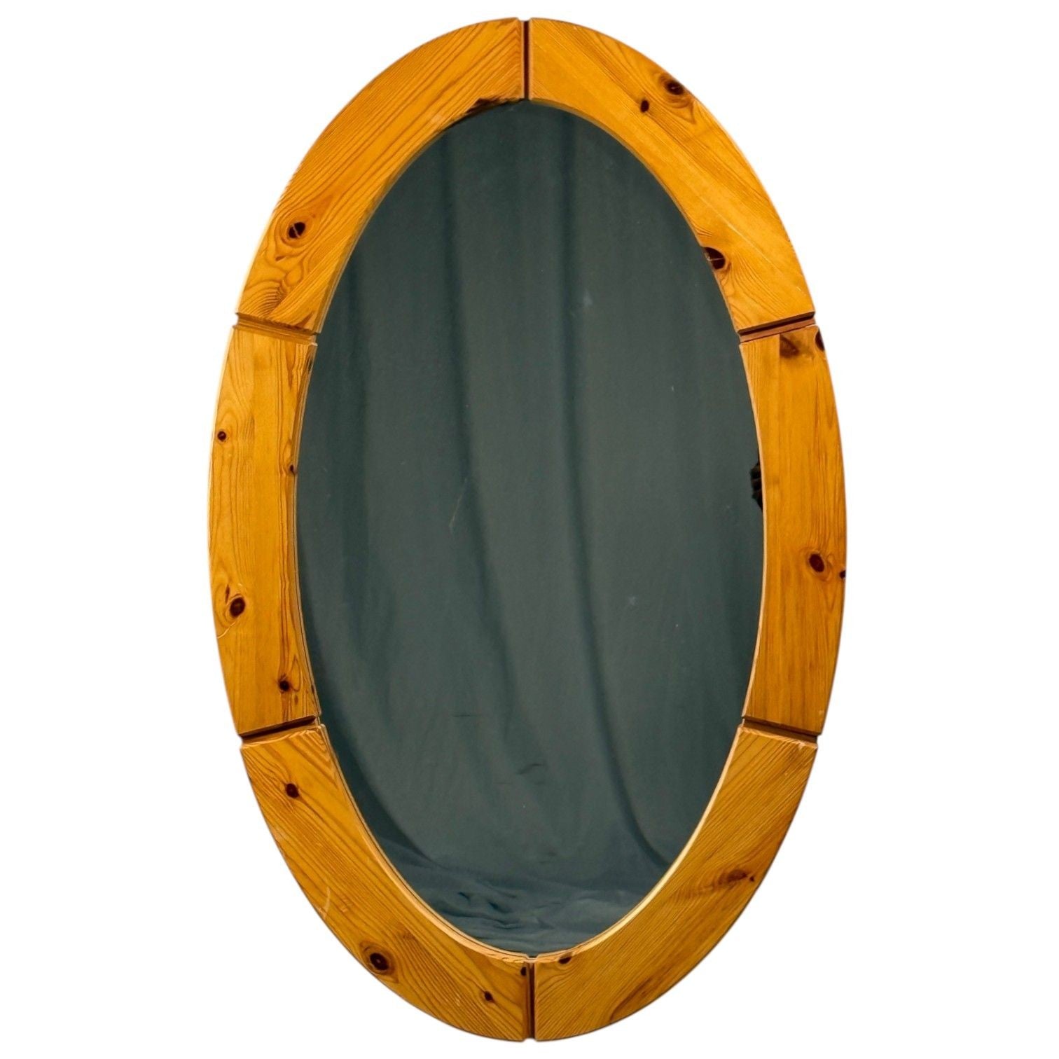 Swedish Modern, Oval Wall Mirror, Pine, Sweden, 1970s