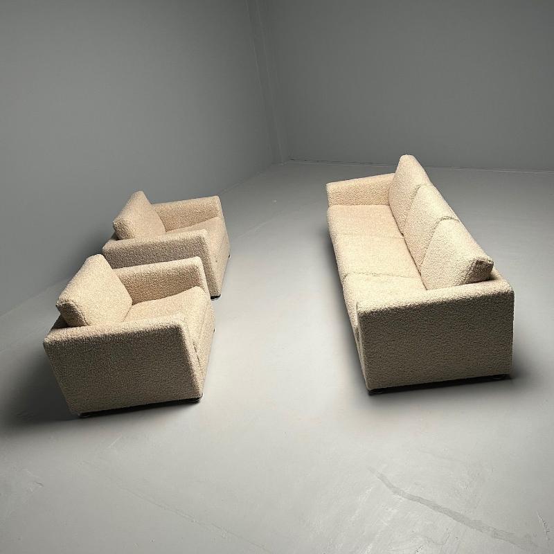 Stendig Living Room, Sofa, Pair of Cube Chairs, New Boucle, Switzerland, Labeled