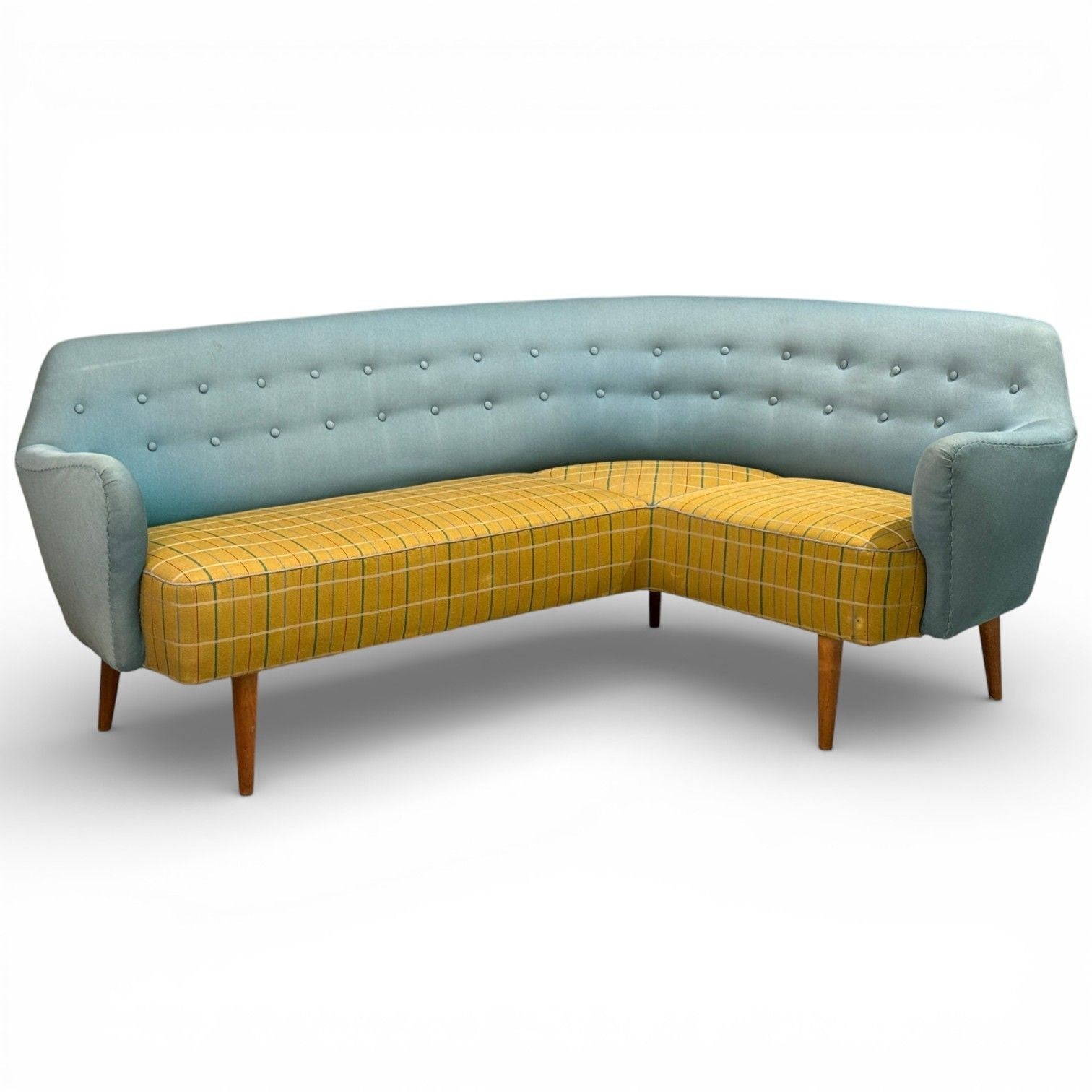 Danish Modern, Corner Sofa, Fabric, Wood, Denmark, 1950s