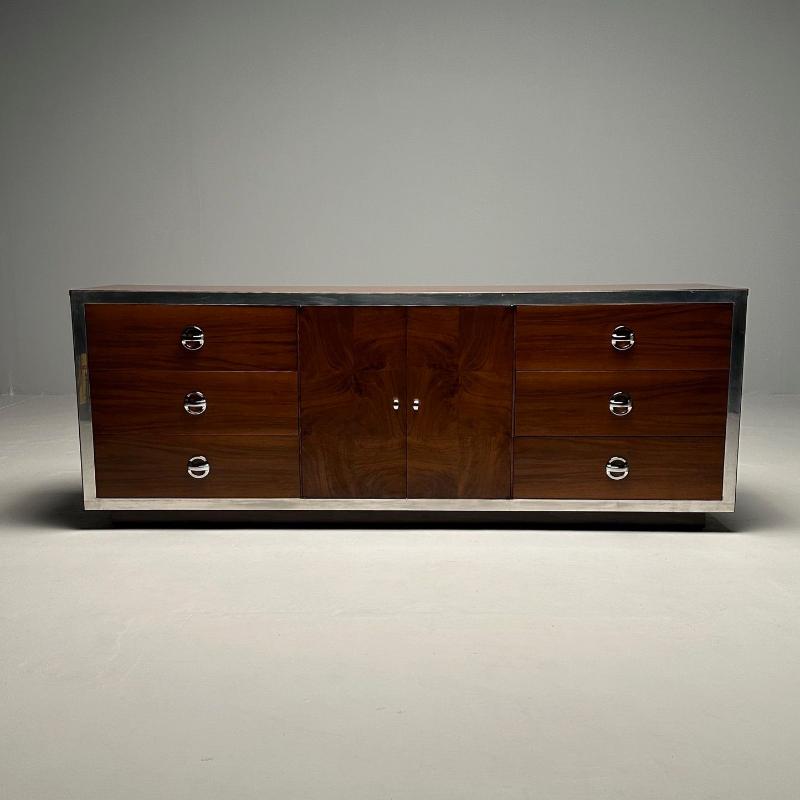 Mid-Century Modern Dresser / Sideboard by Milo Baughman, Chrome, Walnu