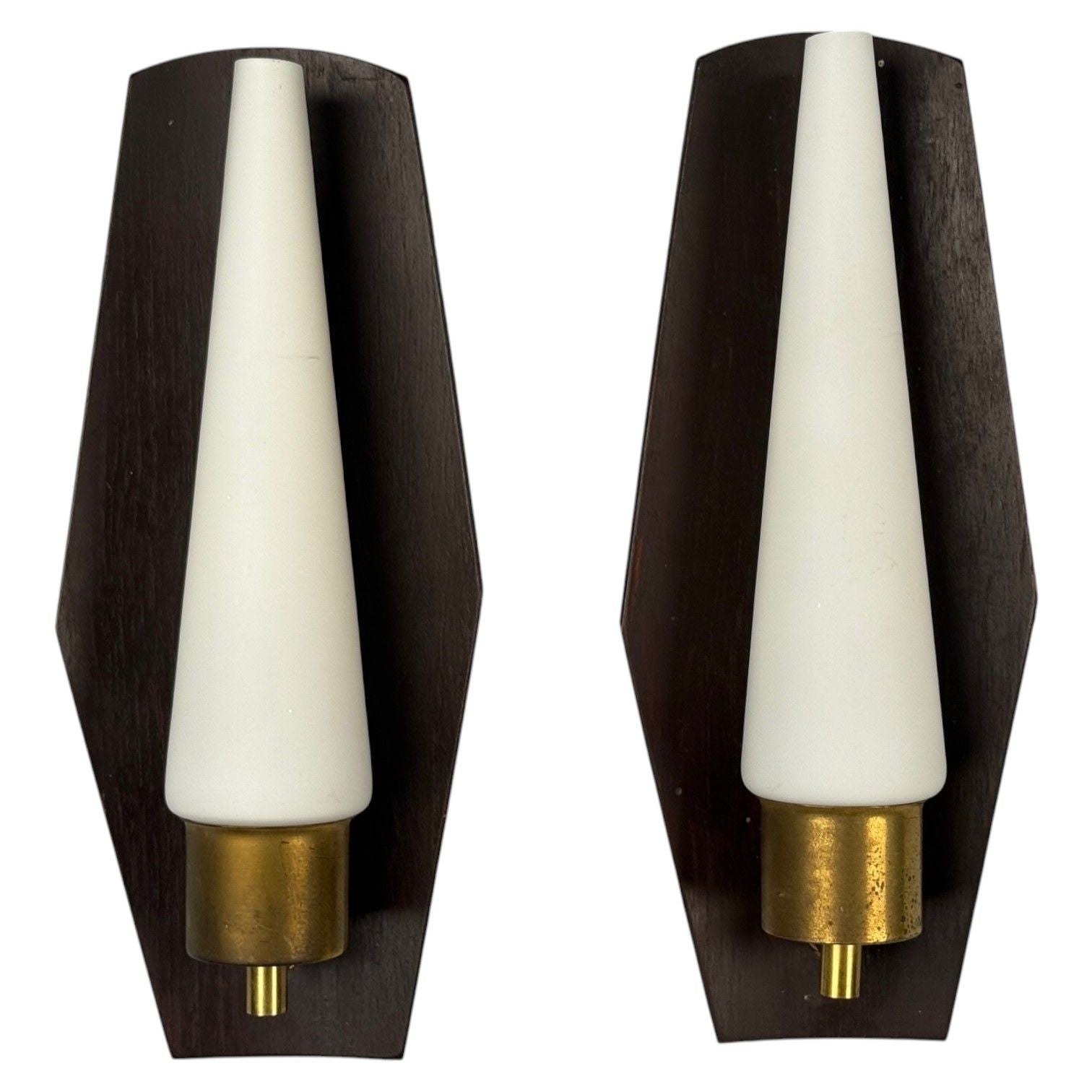Danish Modern, Teak, Brass, Opaline Glass, Wall Lights, Denmark, 1960s