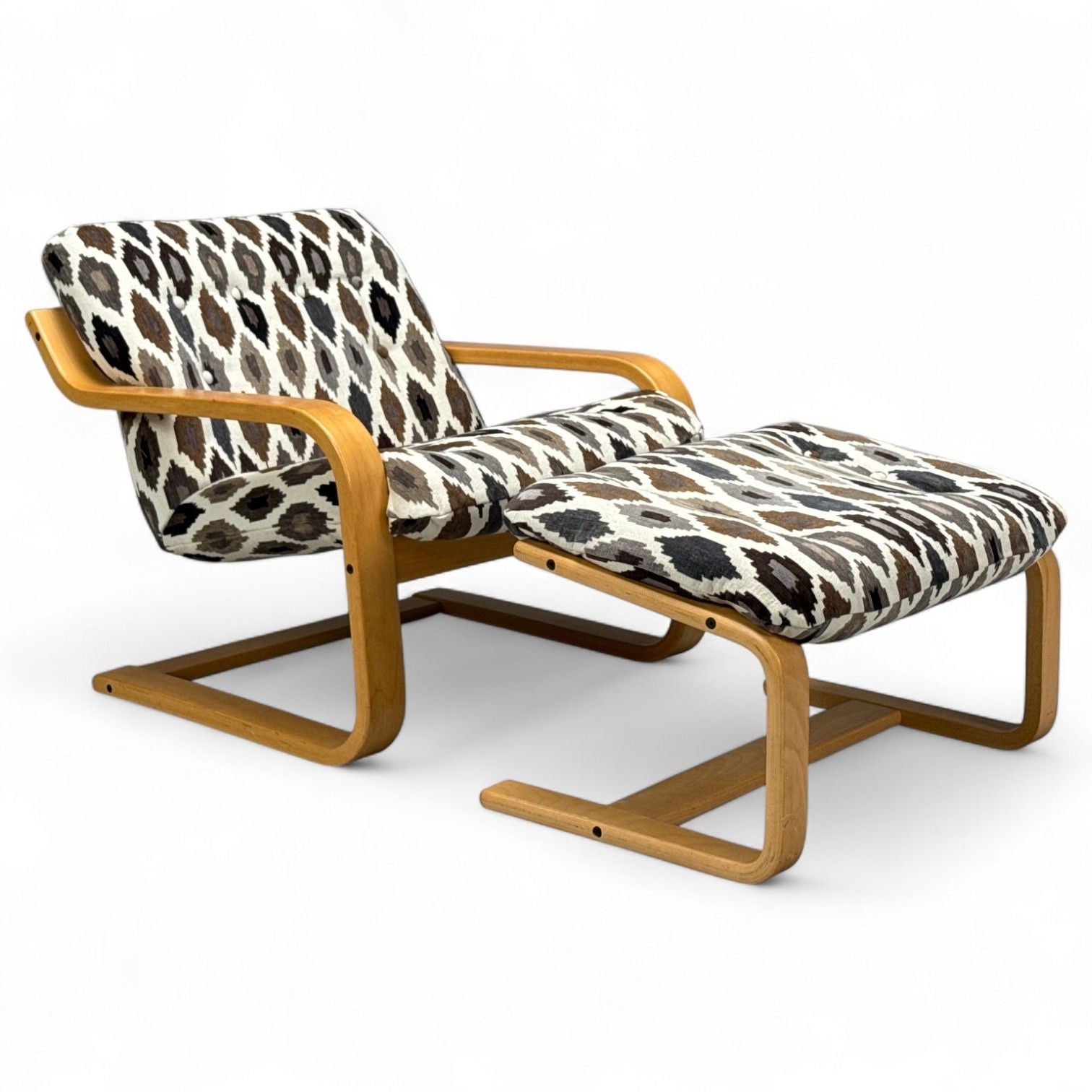Westnofa, Bentwood, Fabric, Lounge Chair and Ottoman, Norway, 1960s