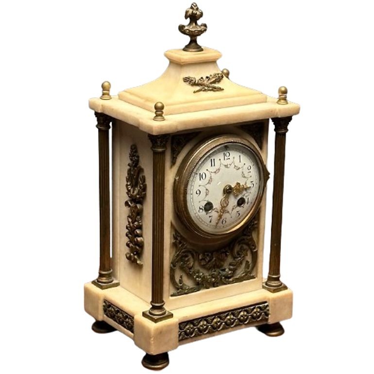 19th Cent Marble and Bronze French Mantle, Bracket or Table Clock, Signed France